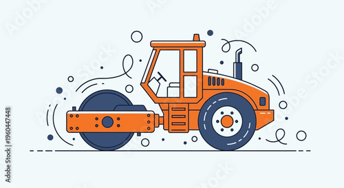 Orange Road Roller Machine Illustration Flat Design Style
