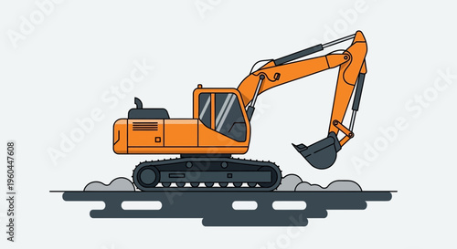 Orange Excavator Machine Industrial Construction Equipment Illustration