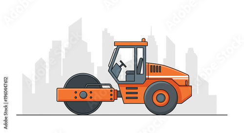 Orange Roller Machine Against Urban Skyline Illustration