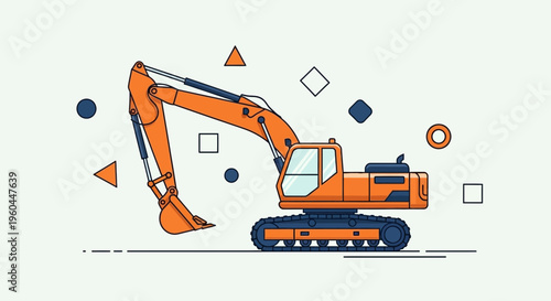 Orange Excavator Machine Industrial Vehicle Construction Equipment Graphic