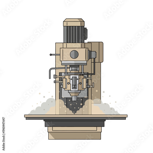 Precision Milling Machine Operating Industrial Equipment Cutting Metal Generates Debris