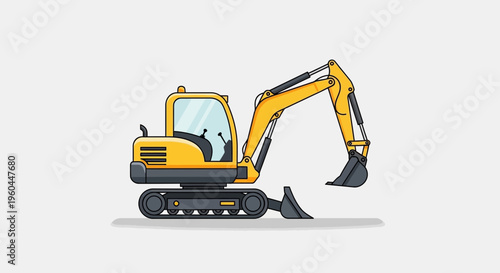 Modern Yellow Mini Excavator Illustration For Construction Projects