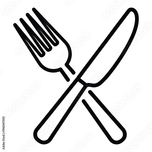 Crossed fork and knife eating utensils.