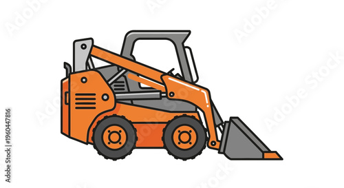 Orange Skid Steer Loader Machine With Bucket Construction Vehicle