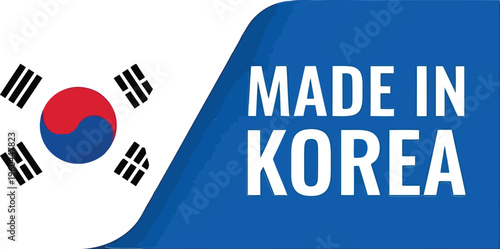 Made in Korea Label with South Korean National Flag Design Isolated on White Background
