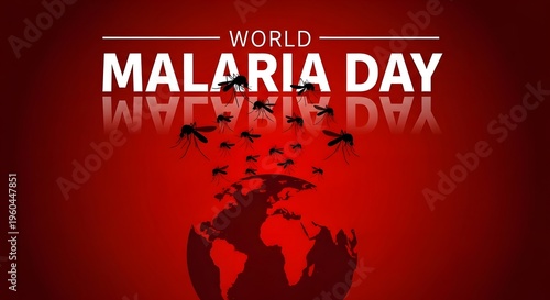 World malaria day awareness poster with mosquitoes and human silhouette