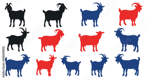 Colorful Goat Silhouettes Collection - Farm Animals Vector Graphics