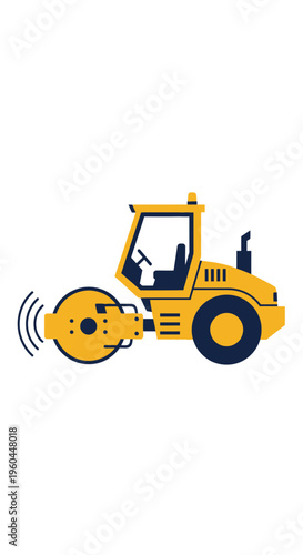 Modern Yellow Road Roller Machine Icon Minimalist Design For Construction Industry