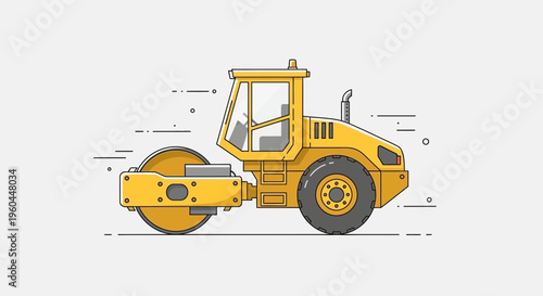 Modern Yellow Road Roller Construction Vehicle Illustration For Projects