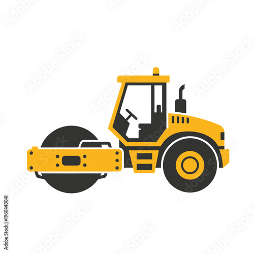Modern Yellow Road Roller Machine Illustration For Construction Projects