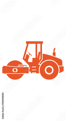 Orange Steamroller Icon For Construction And Road Building Simple Flat Design Style