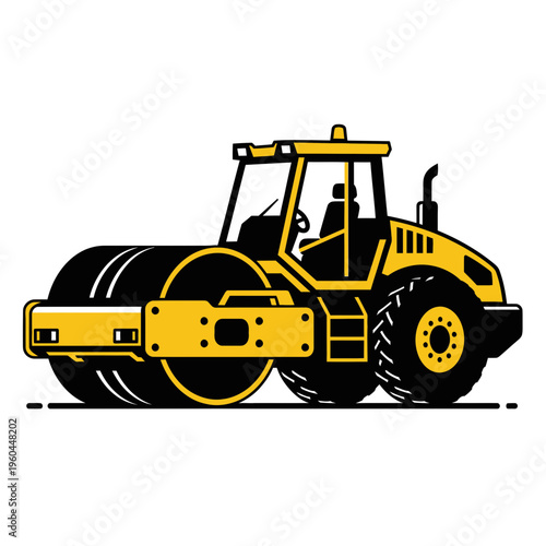 Modern Yellow Steamroller Machine Illustration Construction Site Equipment