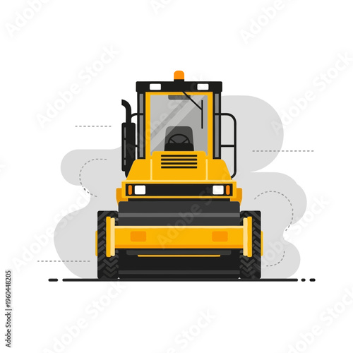 Modern Yellow Steamroller Machine Illustration For Construction Projects