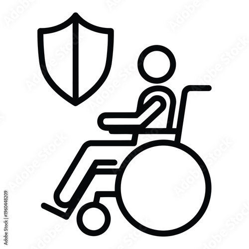 Disabled person in wheelchair with shield.