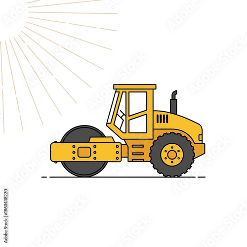 Modern Yellow Steamroller Machine Illustration For Construction Projects And Roadwork Designs