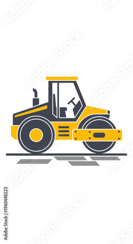 Modern Yellow Steamroller Machine For Road Construction And Paving Work