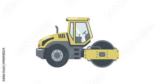 Modern Yellow Steamroller Machine Isolated On White Background Graphic