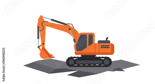 Orange Excavator Vehicle On Construction Site Graphic Design