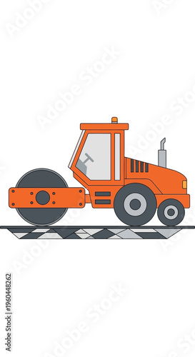Orange Steamroller Operating on a Paved Surface
