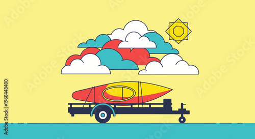 Ready For Aquatic Adventure Kayak Transported Under Sunny Skies And Fluffy Clouds