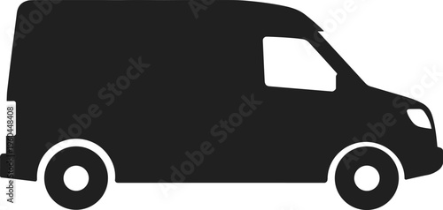 Black silhouette of a delivery van isolated on white background representing transportation logistics shipping commercial vehicle and freight moving services vector