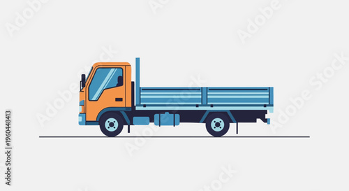 Orange Flatbed Truck Illustration For Logistic And Delivery Services