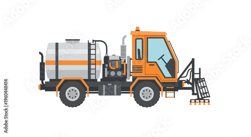 Orange Street Sweeper Vehicle With Water Tank And Sprayer Attachment