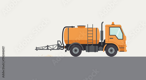 Orange Truck Sprays Liquid On Road Surface For Maintenance Tasks