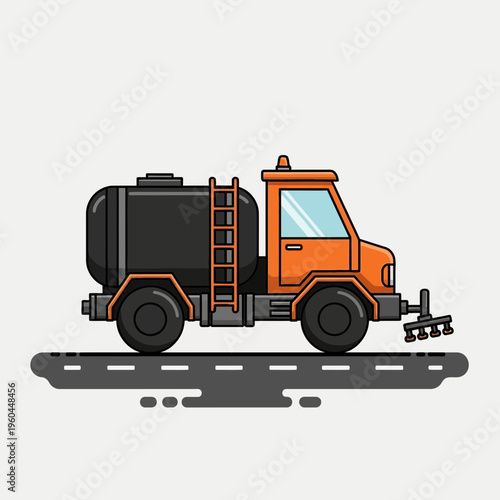 Orange Water Tanker Truck Illustration on Gray Road