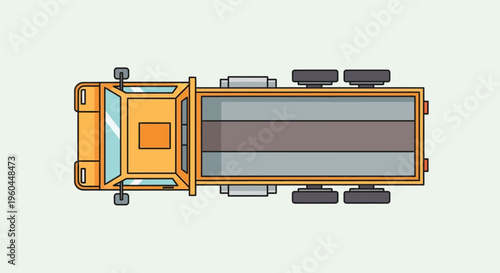 Overhead View Of A Stylized Orange Tanker Truck With Six Wheels