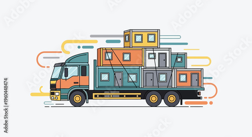 Modular Units Transported On Flatbed Truck Delivering Compact Living Spaces