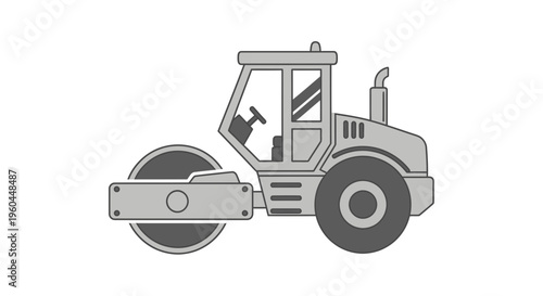 Monochromatic Road Roller Compactors Illustrating Construction Machinery Designs