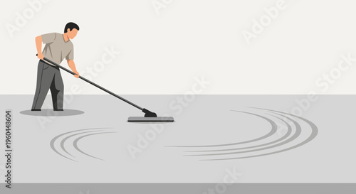 Person Mopping Floor With Swirl Marks Indicating Cleanliness And Freshness