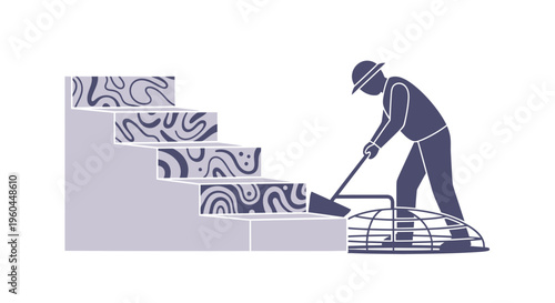 Person Cleaning Stairs With Decorative Pattern And Gully Trap Illustration
