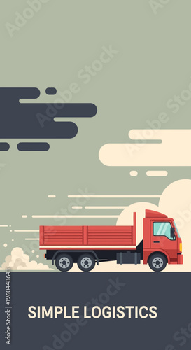 Red Flat Design Truck Delivering Goods With Speed Across The Landscape