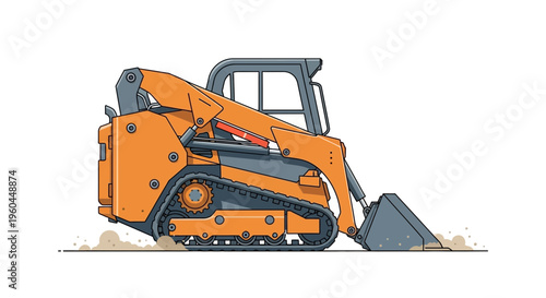 Orange Compact Track Loader Excavating Dusty Ground