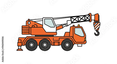 Orange Mobile Crane Vehicle Construction Machinery Equipment Graphic Illustration