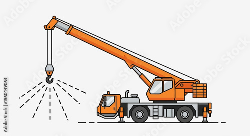 Orange Mobile Crane With Extended Boom And Hook Ready For Lifting Heavy Loads