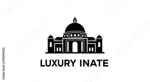 Elegant Building Silhouette with Dome and "LUXURY INATE" Text