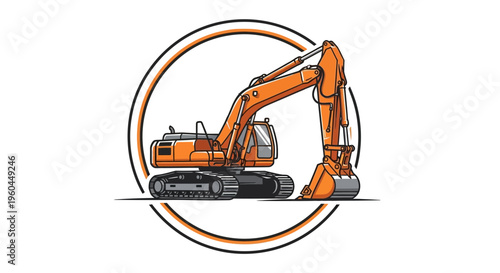 Orange Excavator Construction Machine Graphic Element In Circle Logo