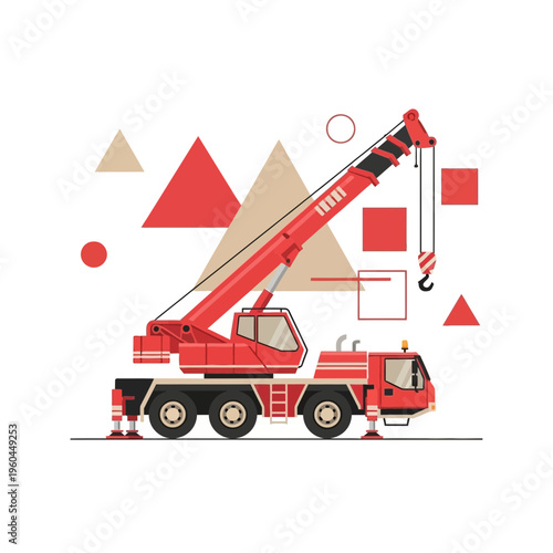 Red Mobile Crane Lifting Heavy Loads Industry Construction Equipment