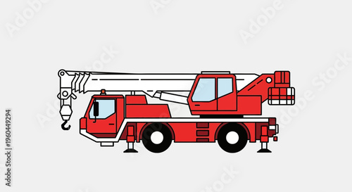 Red Mobile Crane Machine Industrial Vehicle Icon