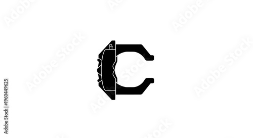 Black brake caliper icon on white background, close-up, automotive part