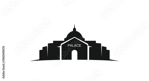 Silhouette of a grand palace building with a dome and arched entrance