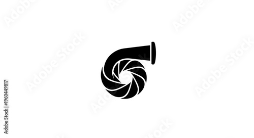 Turbocharger turbine intake symbol, simple black icon on white background