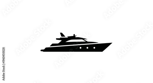 Sleek Motor Yacht Silhouette Icon on White Background
