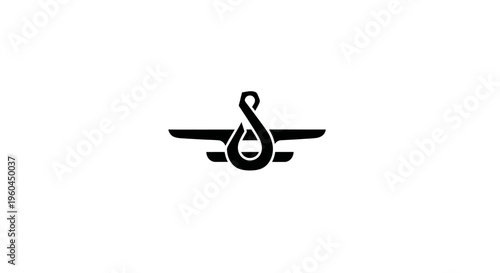 Abstract Black Winged Symbol Logo on White Background