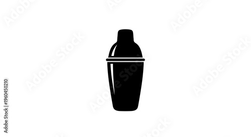 Black cocktail shaker icon on white background, simple flat design.