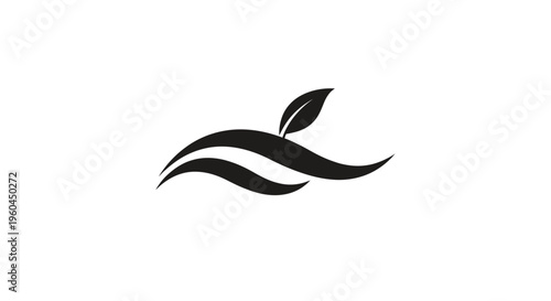 Abstract organic waves with leaf icon, nature and growth concept