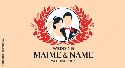 Elegant Wedding Invitation Design with Bride and Groom Silhouettes.